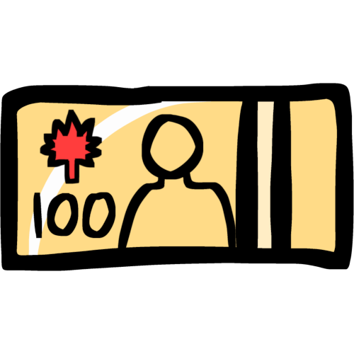A simplified illustration of the Canadian 100 dollar bill.